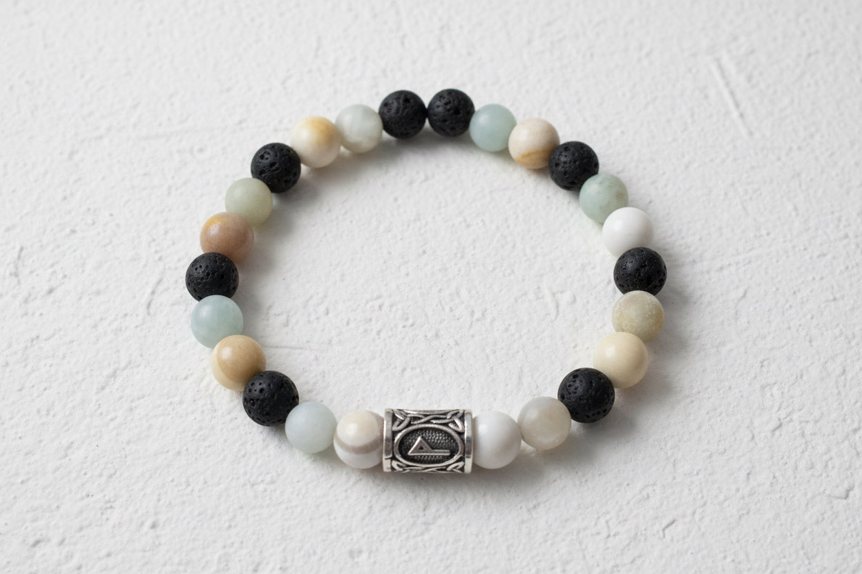 Lava rock, mookaite & amazonite beaded bracelet
