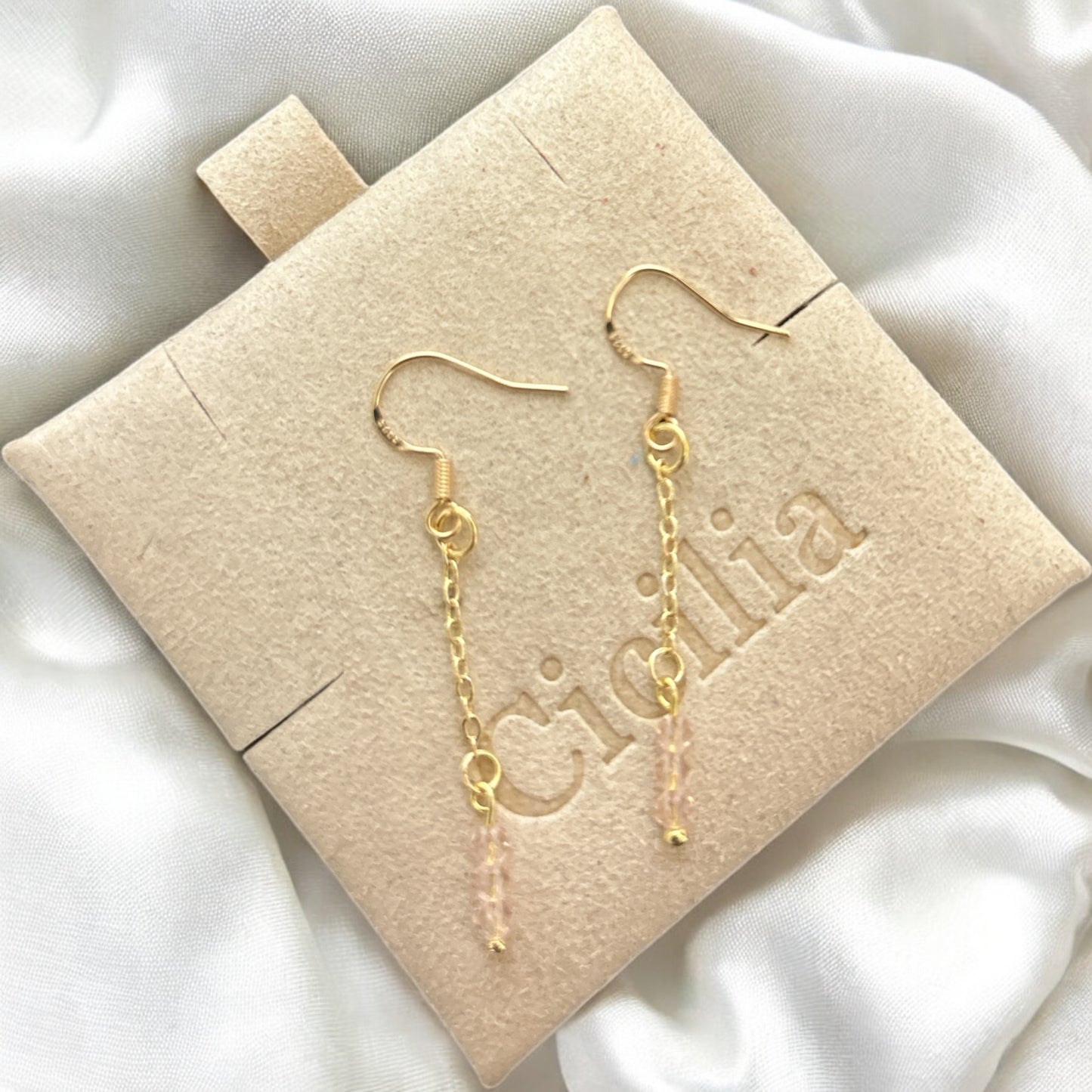 Rose Quartz 925 gold plated dangle drop earrings