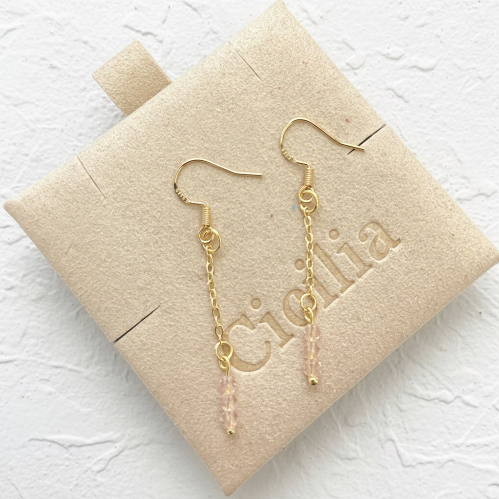 Rose Quartz 925 gold plated dangle drop earrings