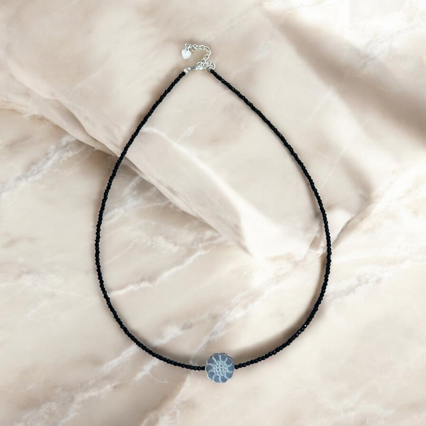 Tourmaline & mother of pearl flower necklace