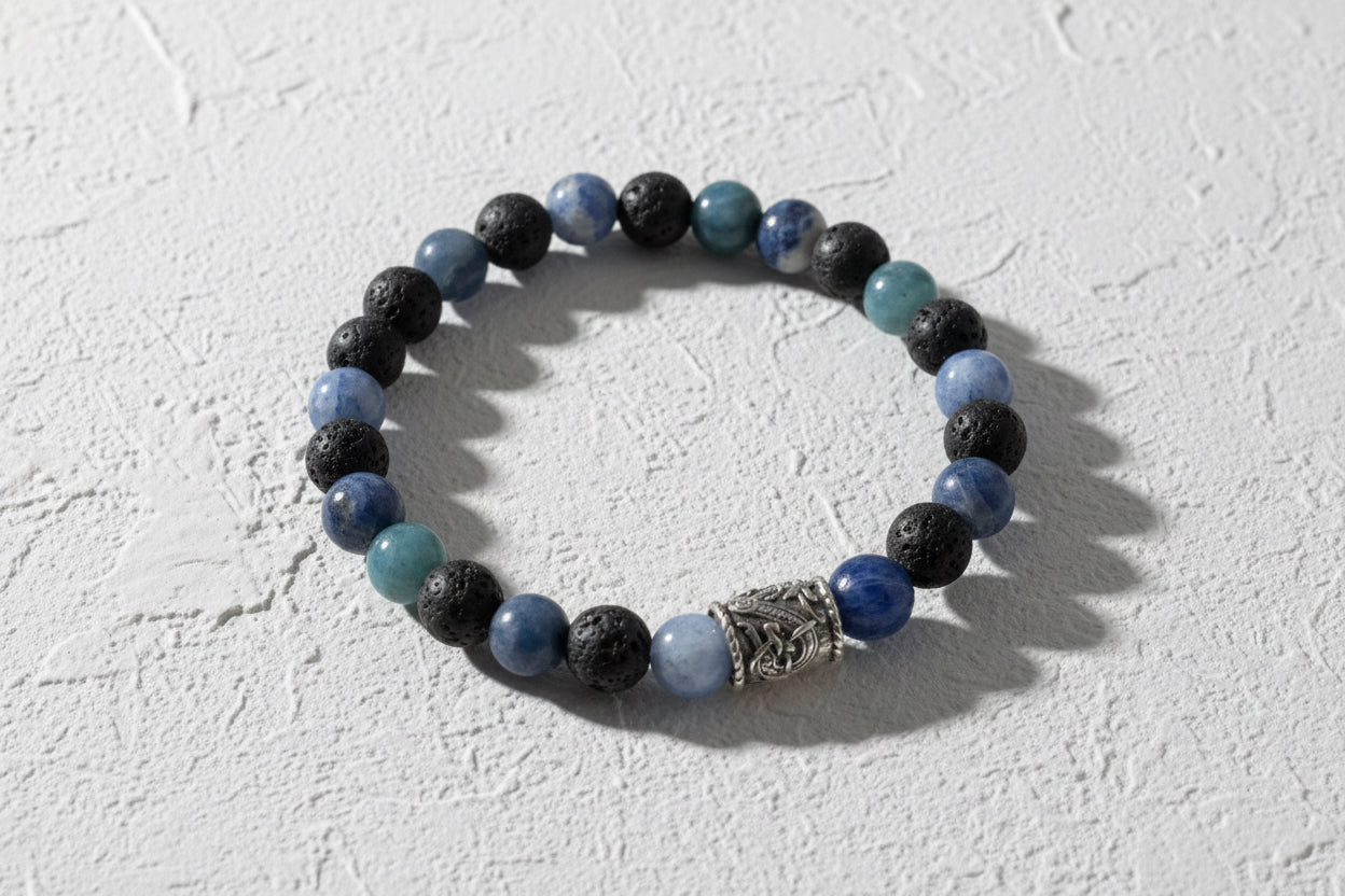 Lava rock & blue jasper beaded bracelet