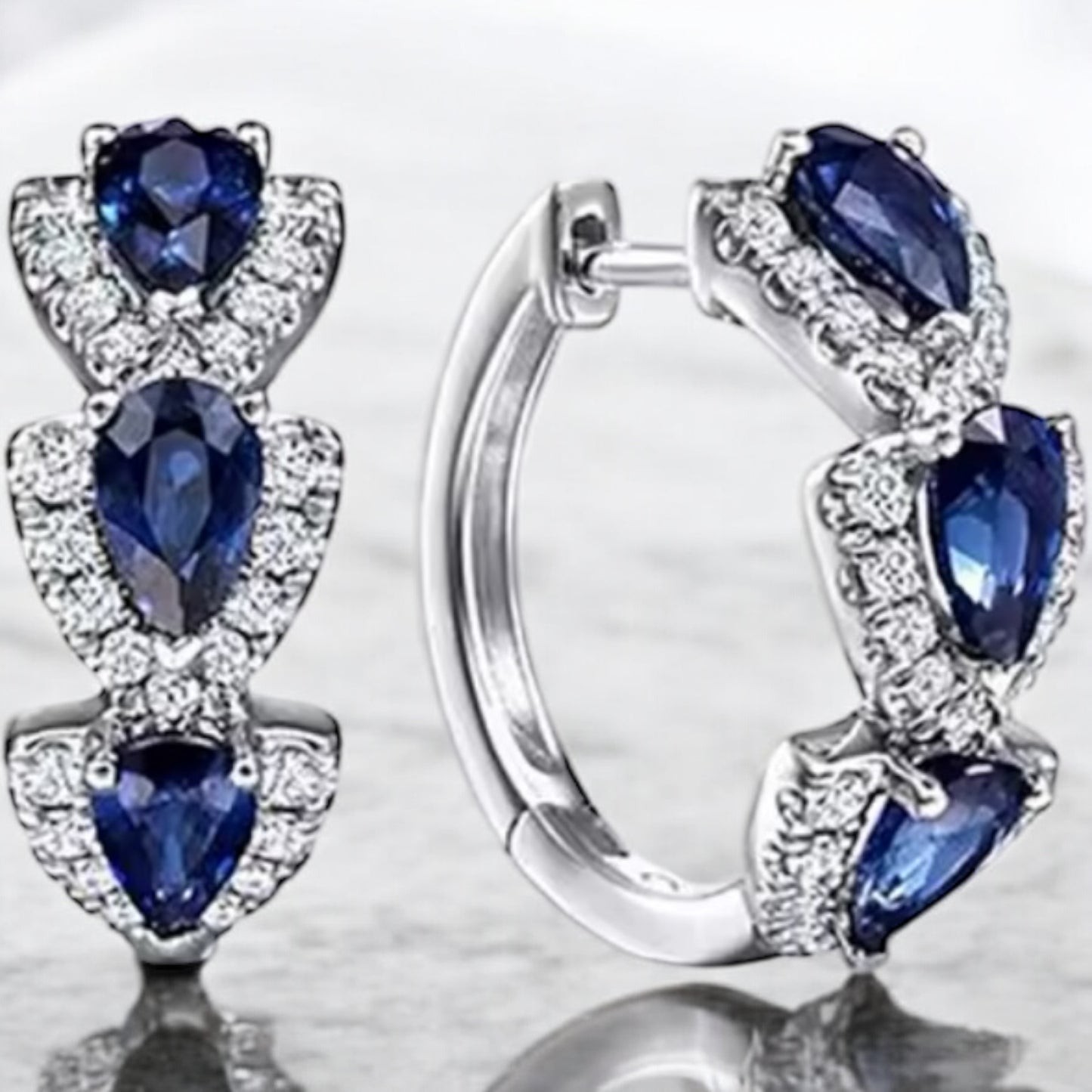 Blue cubic zirconia hoop earrings