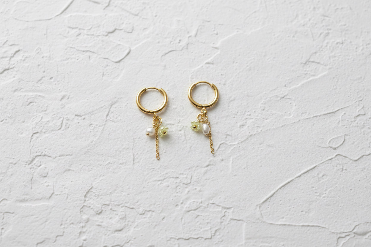 Lemon flower & fresh water pearl earrings