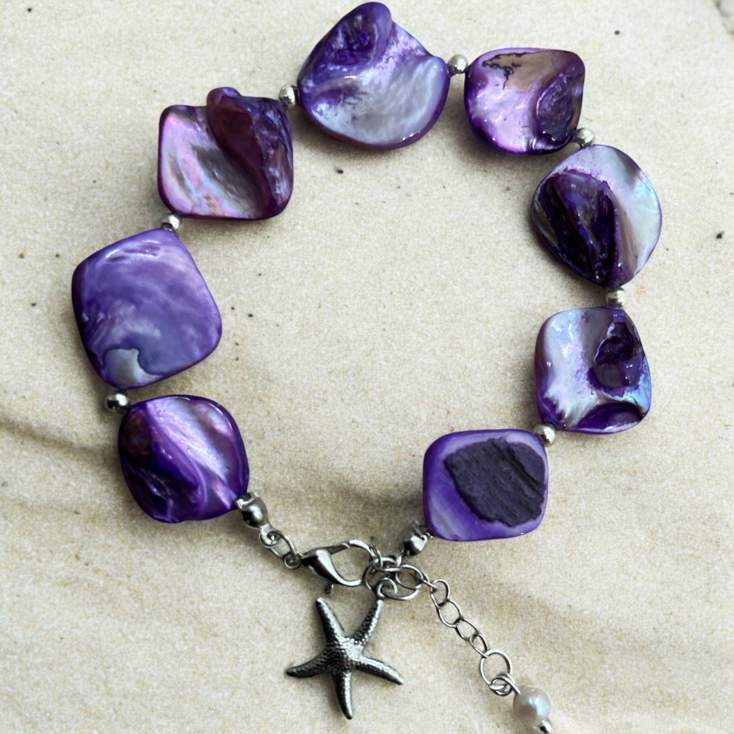 Purple mother of pearl & silver bracelet