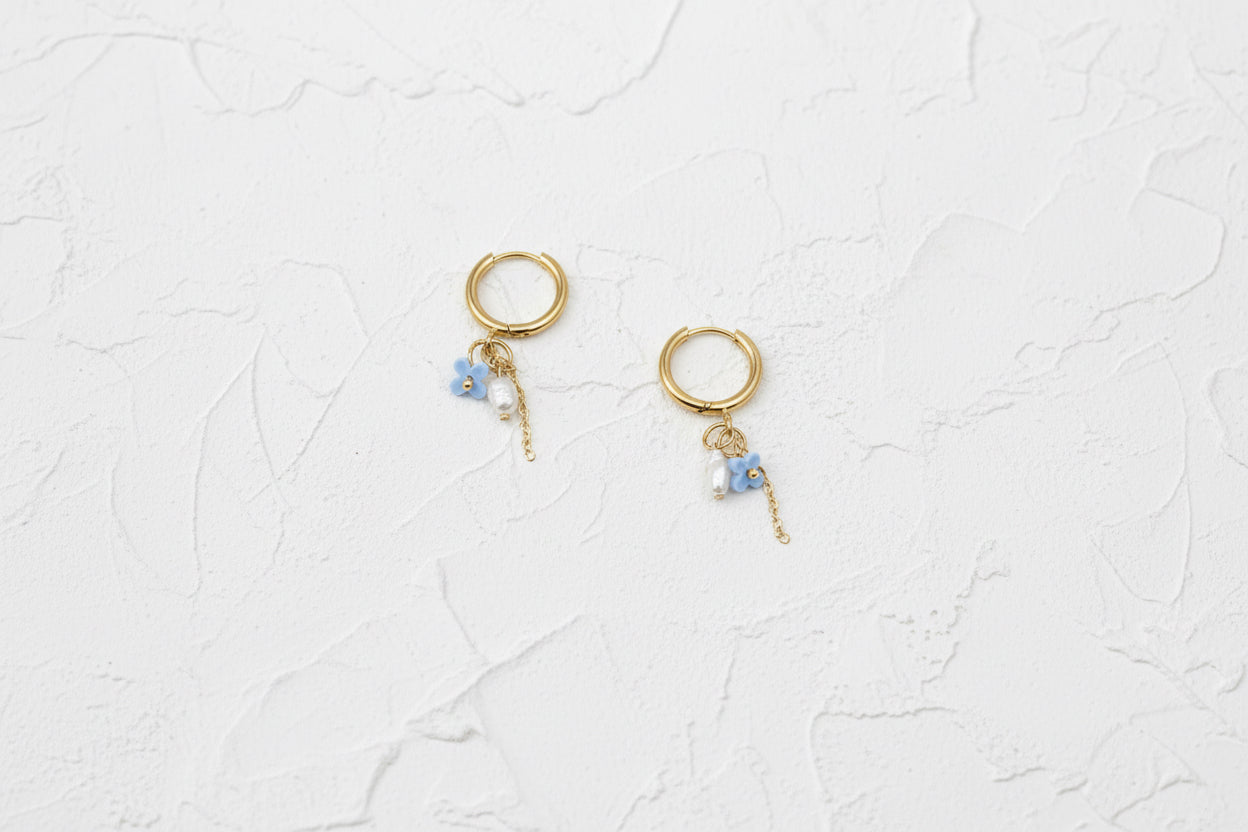 Bluebell flower & fresh water pearl earrings