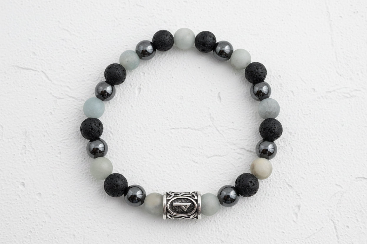 Hematite, lava rock & Matt amazonite beaded bracelet