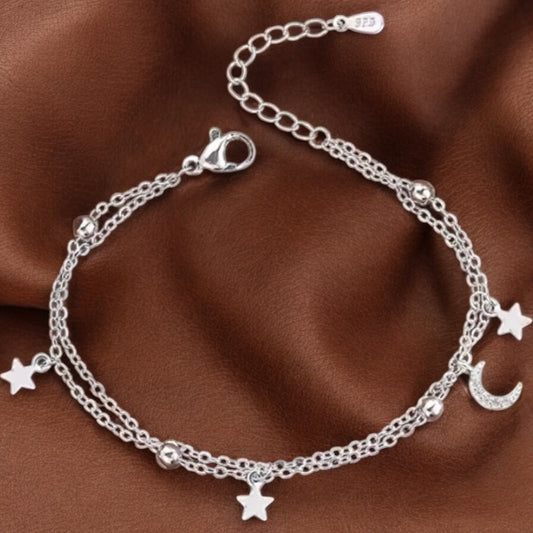 Star & moon chain (double) bracelet 925 silver