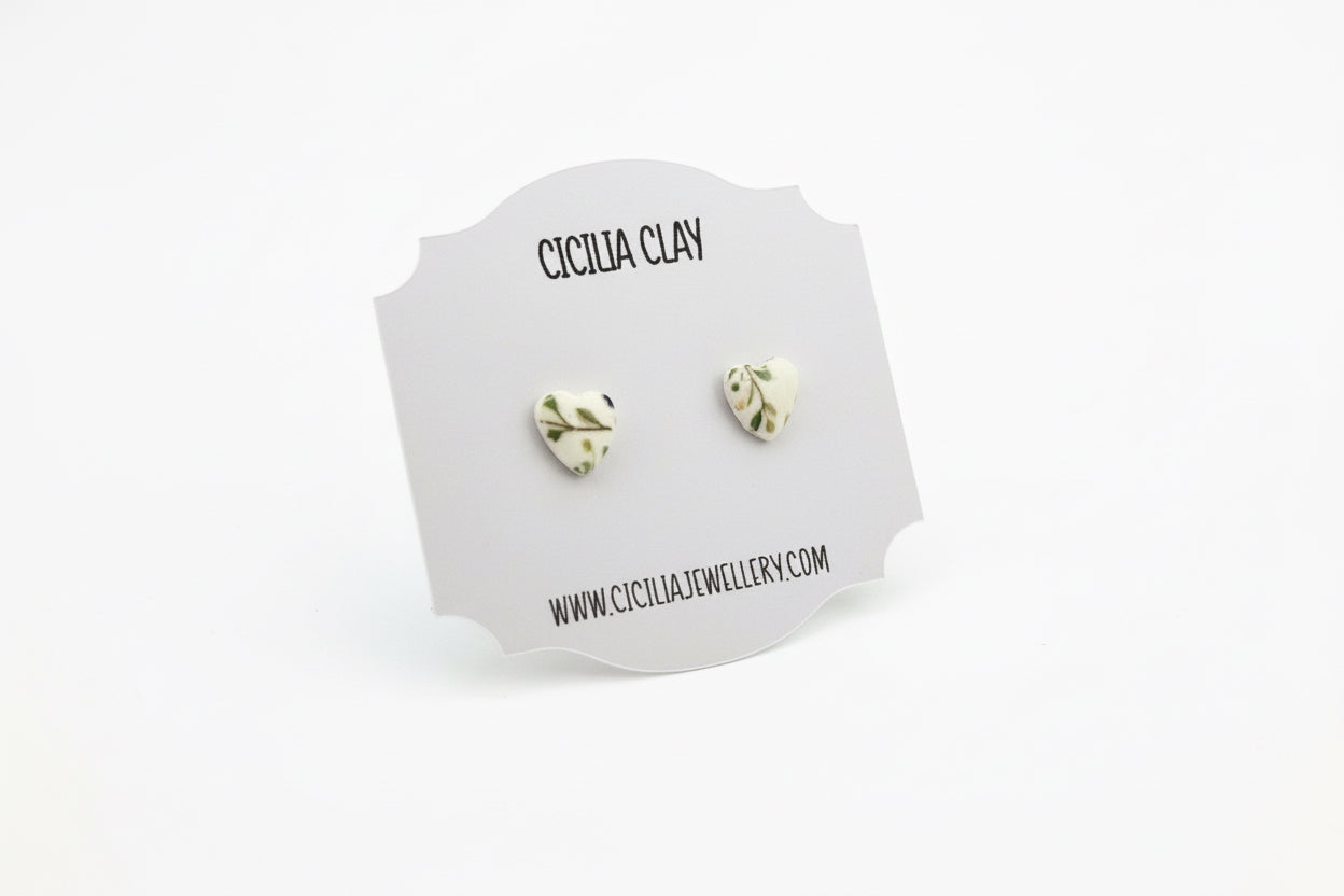 Green flower stud earrings