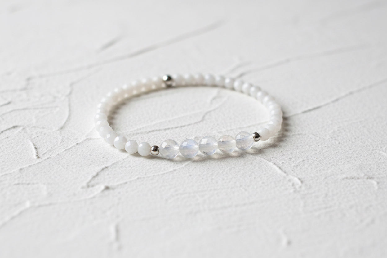 White Moonstone & Blue Moonstone gemstone bracelet