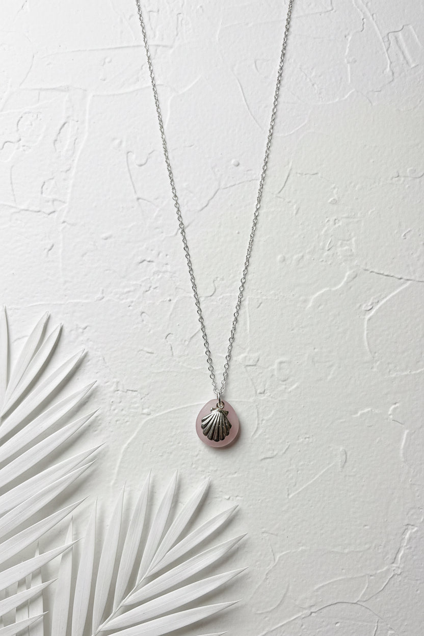 Pink seaglass (shell) 925 silver necklace