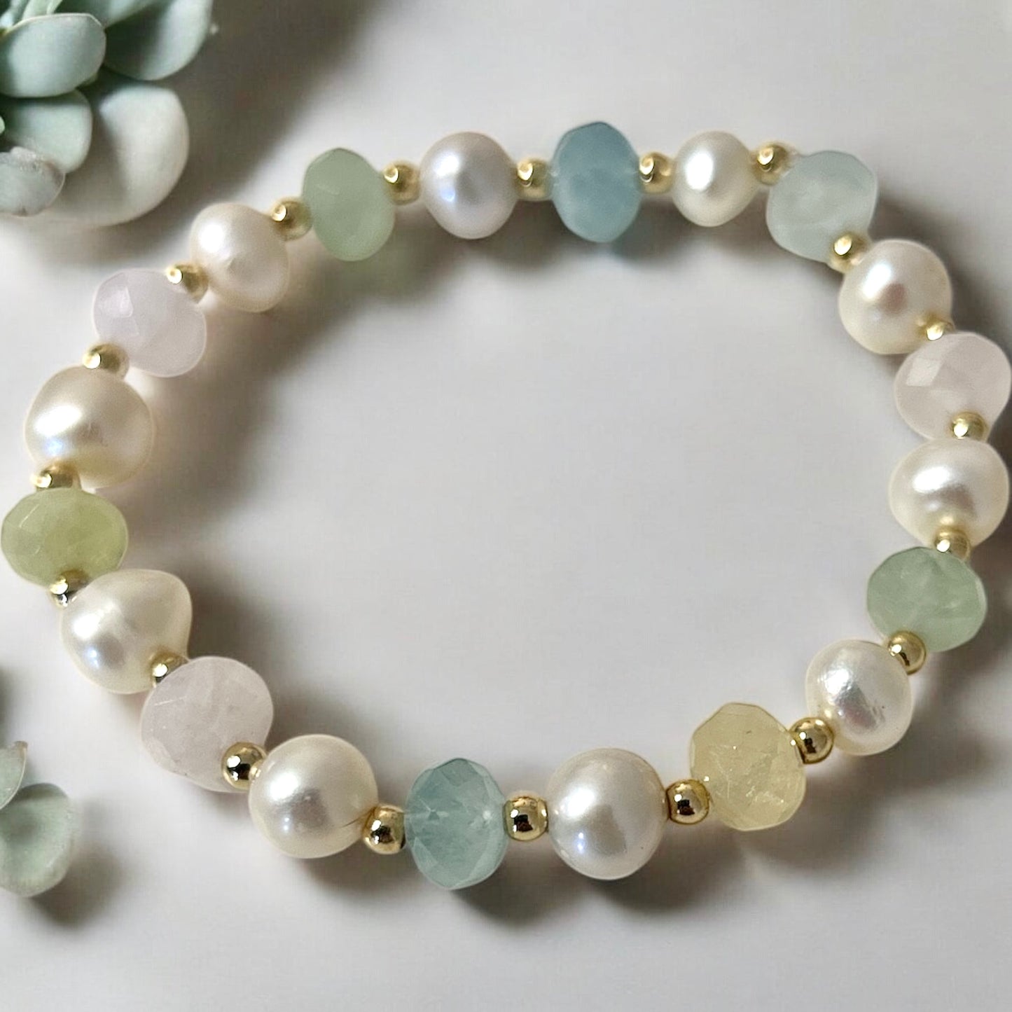 Pearl & faceted morganite beaded bracelet