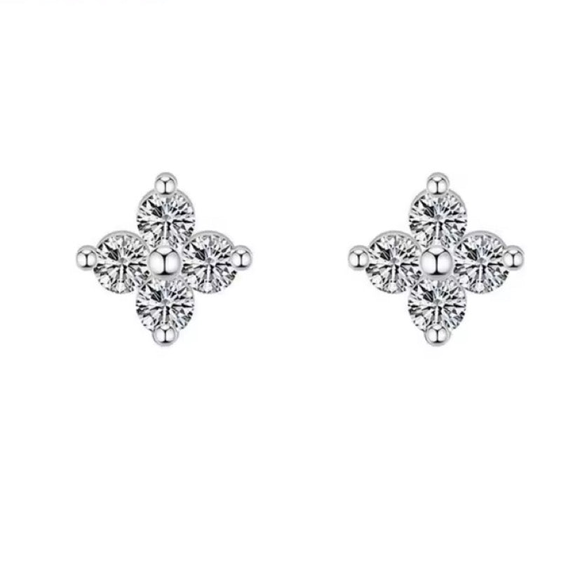 Pair of clear crystal earrings on a white background