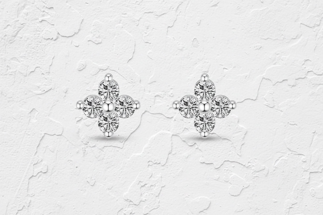 Pair of clear crystal earrings on a white background