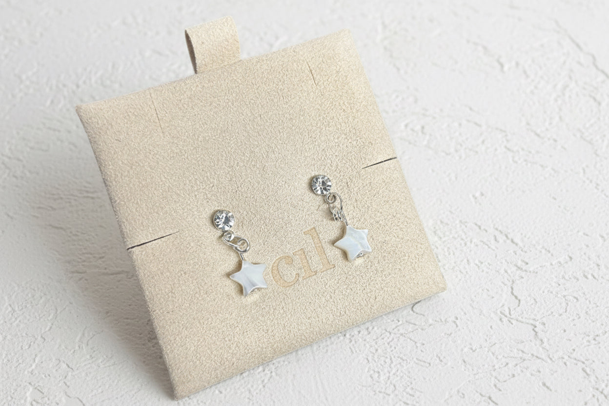 Silver diamanté stud drop mother of pearl star earrings