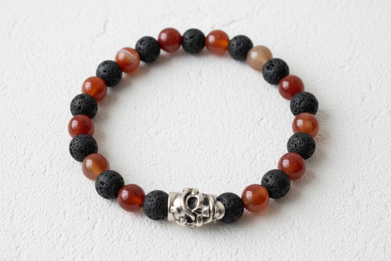 Lava rock & carnelian beaded bracelet