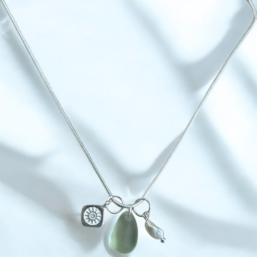 Aqua sea glass necklace