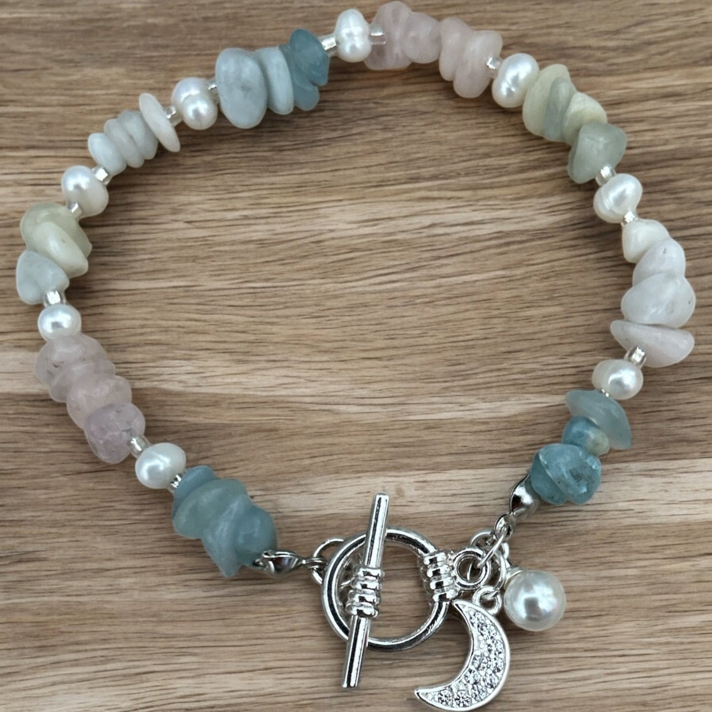 Morganite & moon bracelet