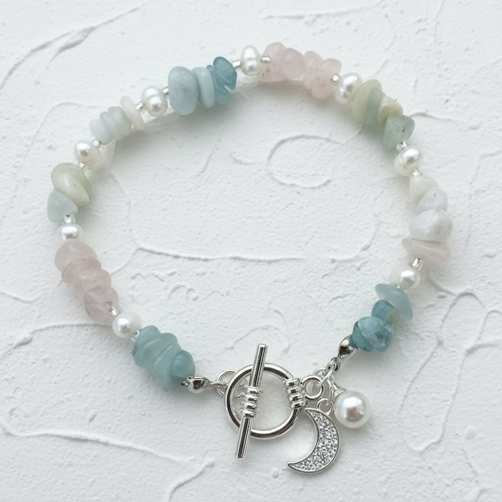 Morganite & moon bracelet