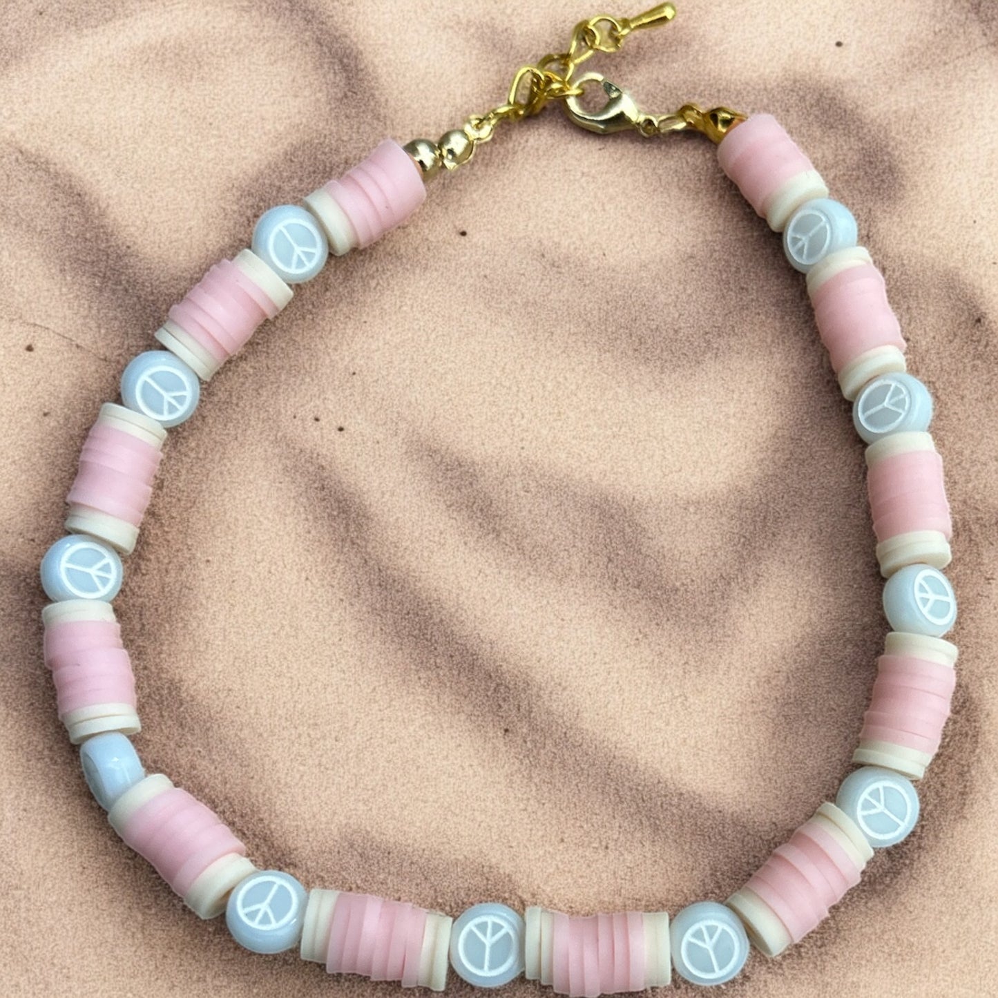 Pink, cream & white peace ANKLET