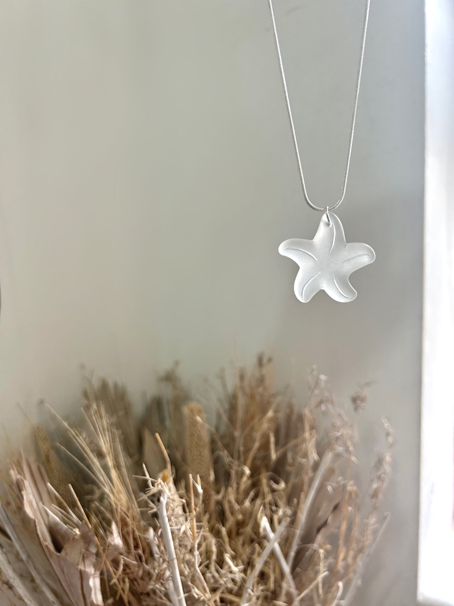 White Sea glass star fish necklace