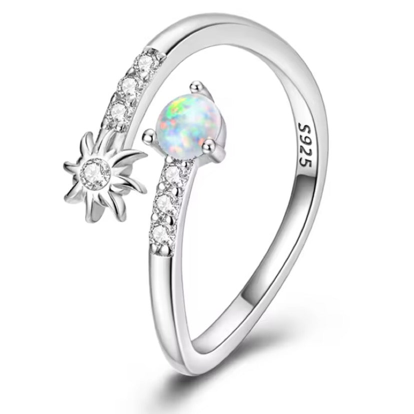 Opal adjustable sterling silver ring
