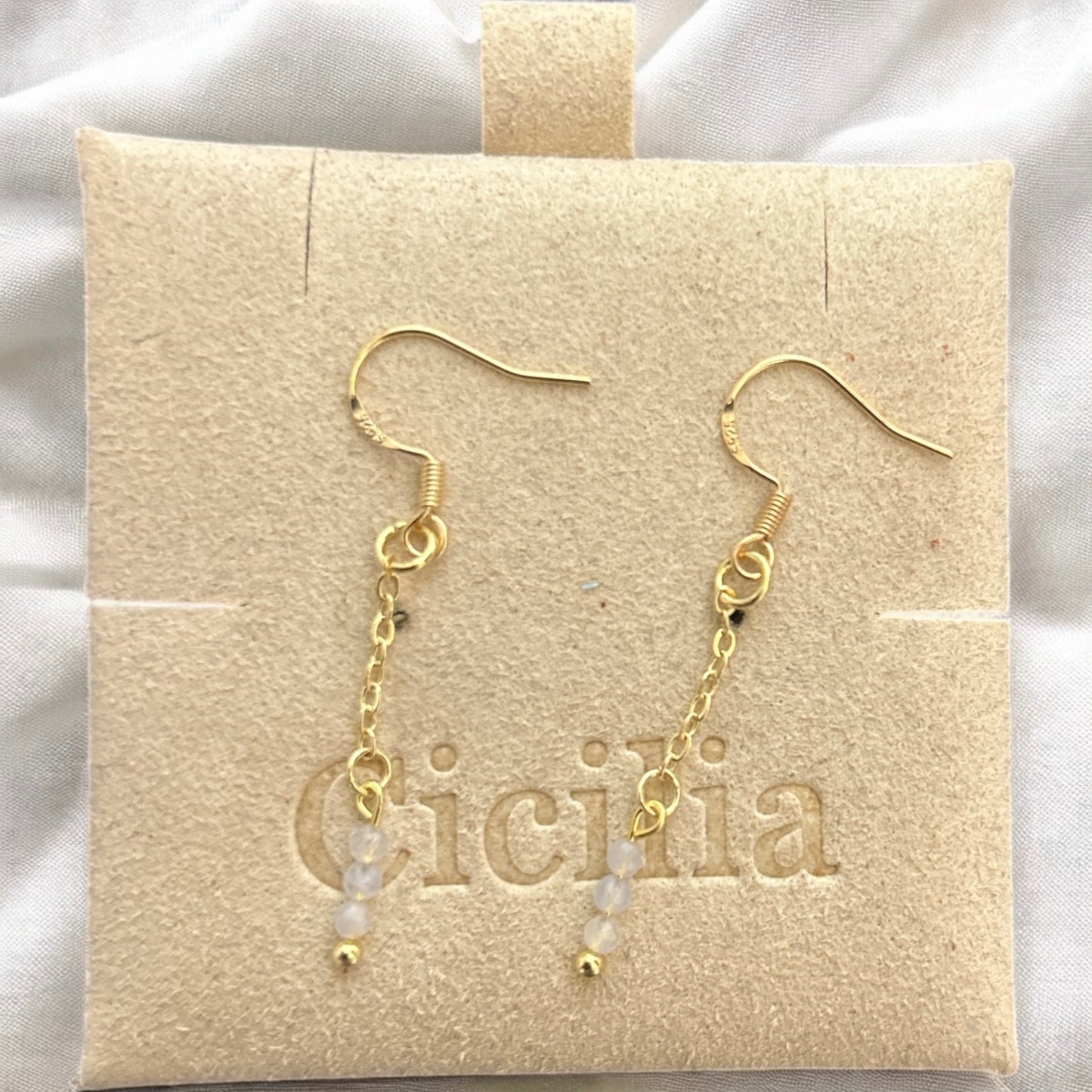 Aquamarine & 925 gold plated dangle drop earrings
