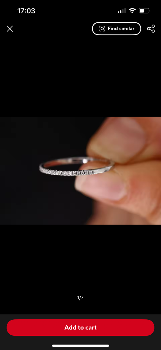 Sterling silver thin band diamanté ring size 9