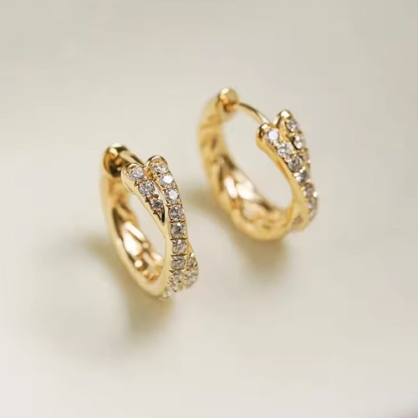 Cross over diamanté hoop earrings