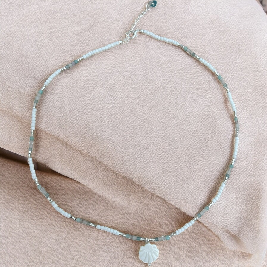 Multi gem & mother of pearl shell necklace