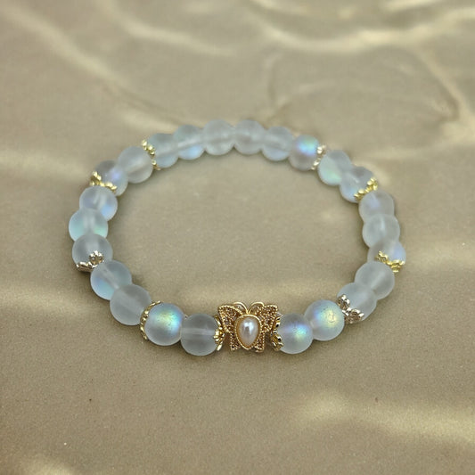 Frosted iridescent butterfly beaded bracelet