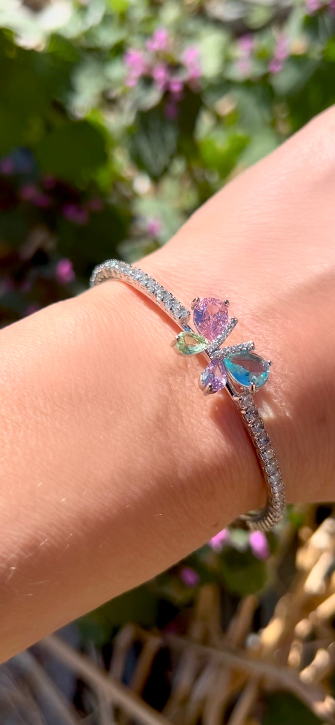 Silver gem butterfly bangle