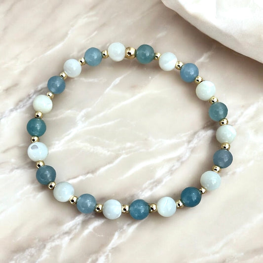 Angelite & mother of pearl beaded bracelet
