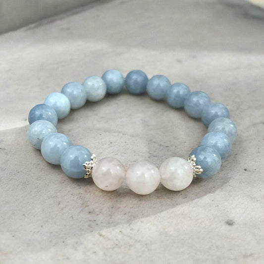 Aquamarine & Rose Quartz beaded bracelet