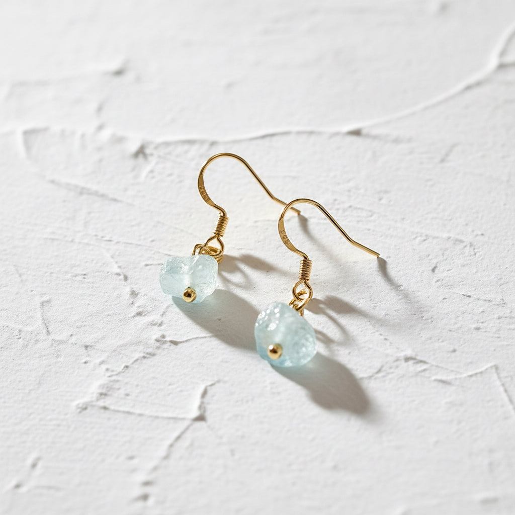Aquamarine raw crystal drop earrings
