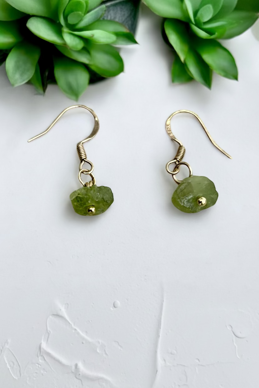 Raw Peridot 925 gold earrings