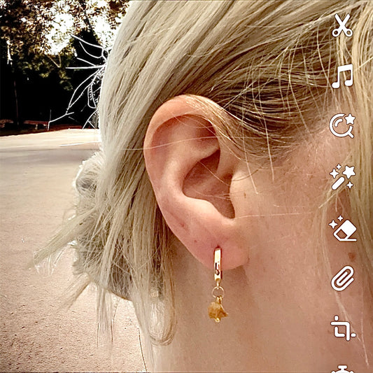 Raw citrine 14k gold plated hoop earrings