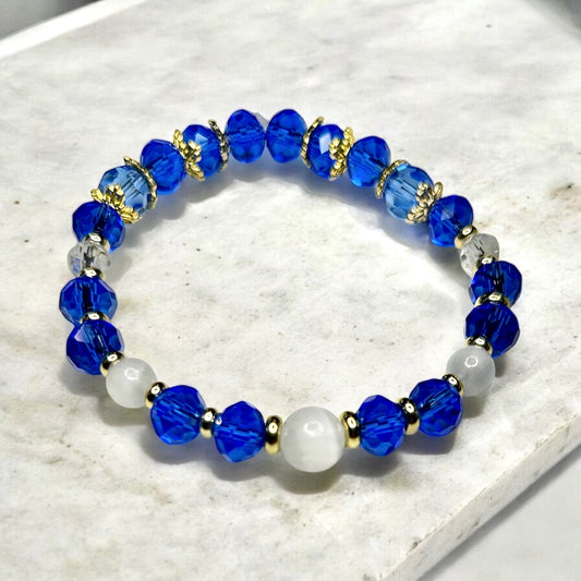 Blue faceted & selenite beaded bracelet