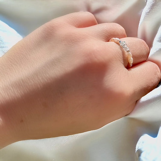 Pearl and Aquamarine beaded ring