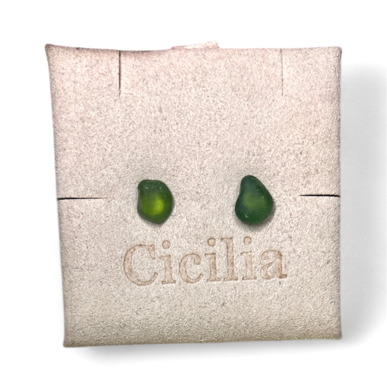 Emerald green sea glass stud earrings