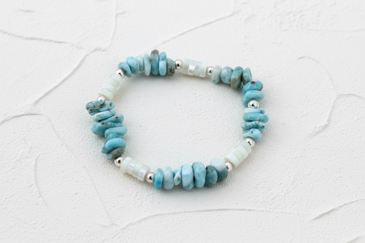 Larimar & mother of pearl bracelet