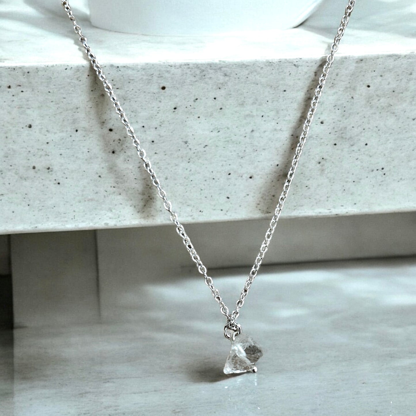 Clear quartz raw crystal & sterling silver necklace