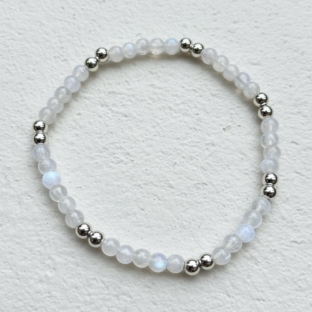 Moonstone & Sterling silver beaded bracelet