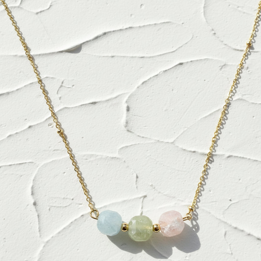 Morganite cube necklace