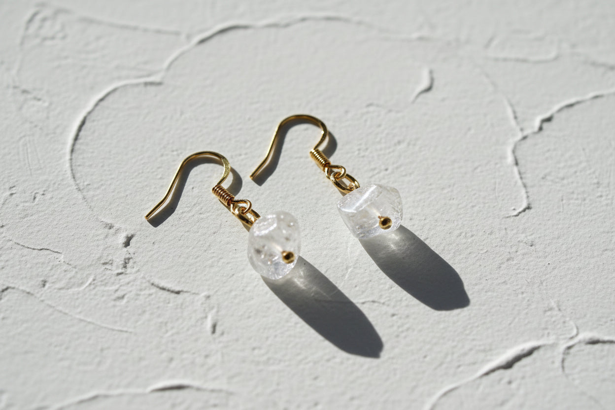 Clear Quartz raw crystal drop earrings