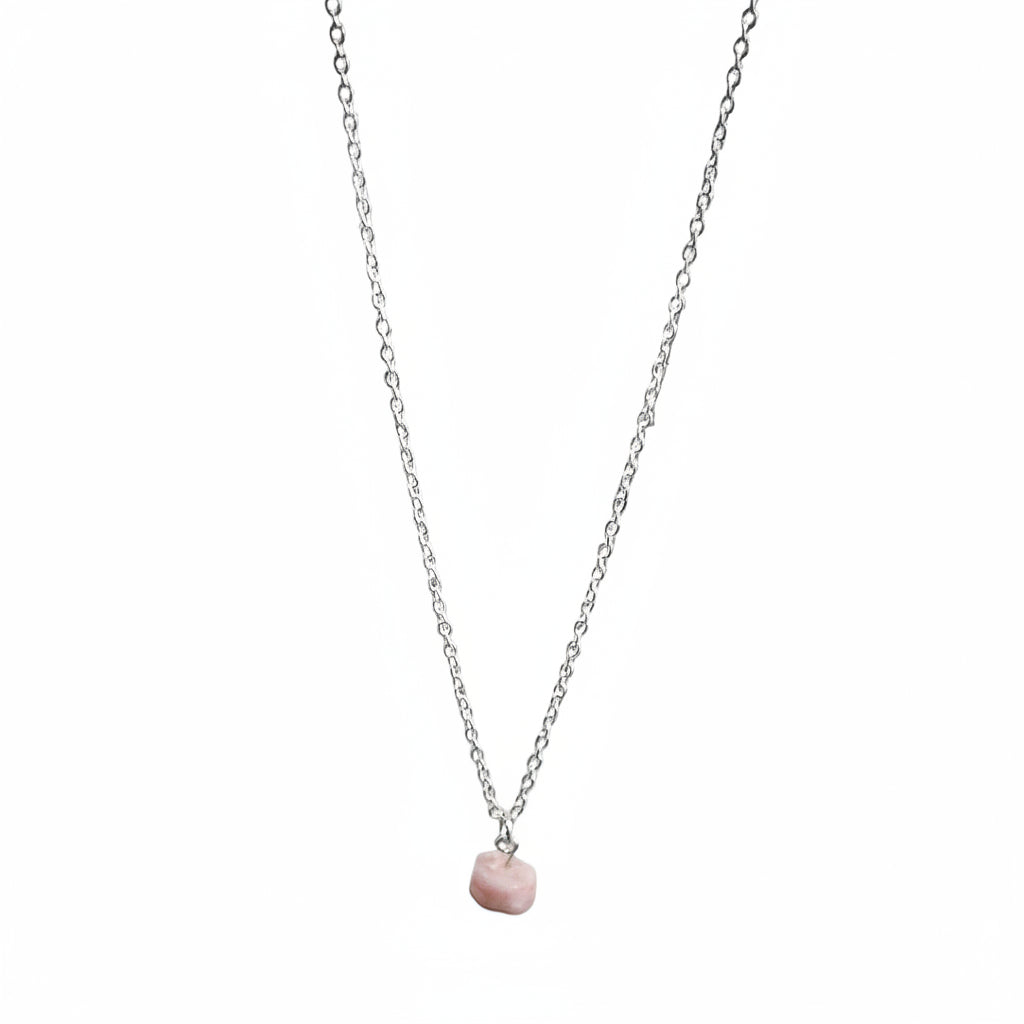 Pink Opal raw crystal necklace silver