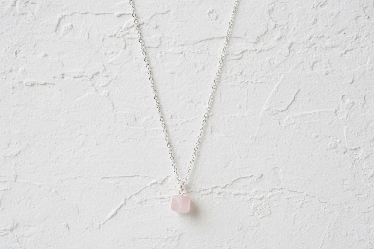 Pink Opal raw crystal necklace silver