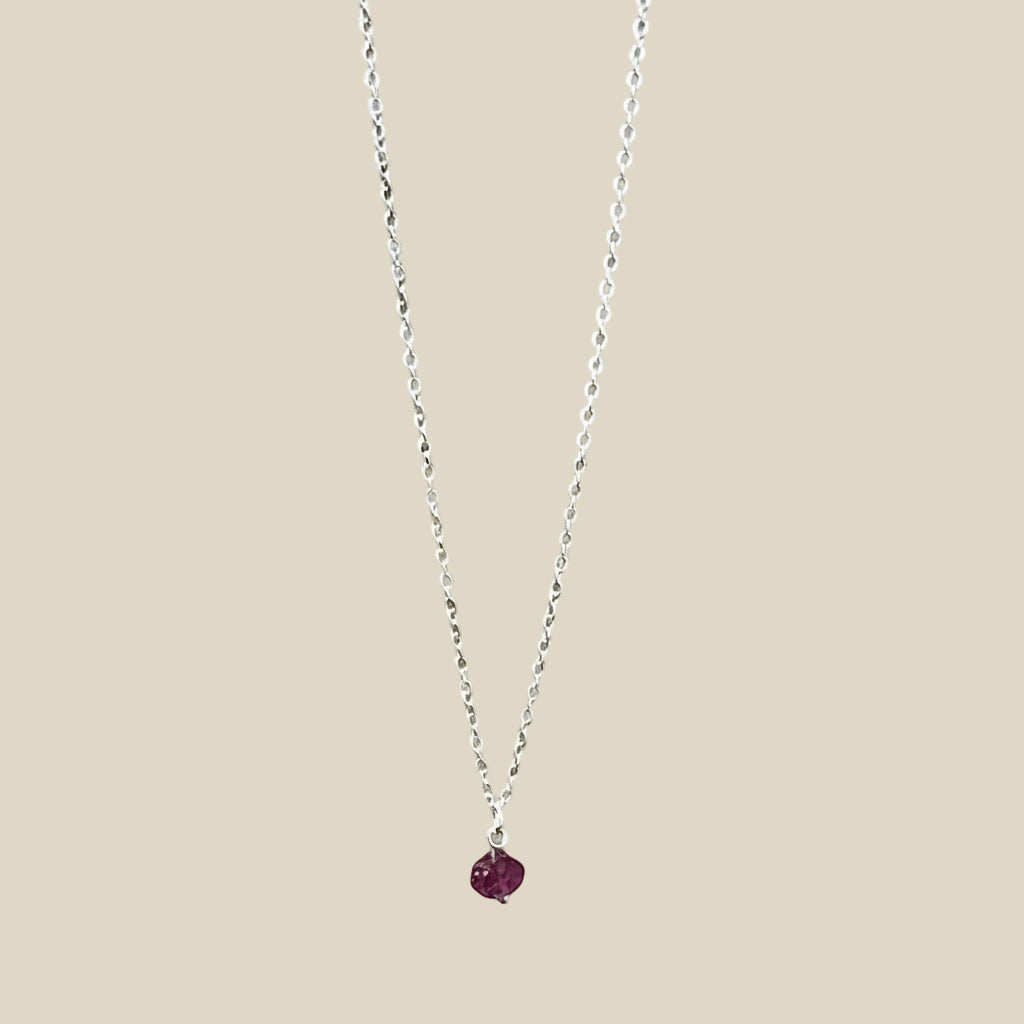 Ruby raw crystal necklace silver