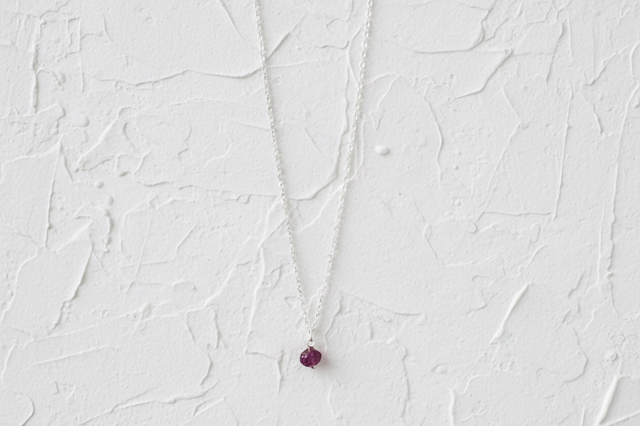 Ruby raw crystal necklace silver
