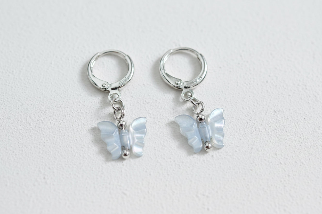 Mother of pearl butterfly 925 silver Huggies