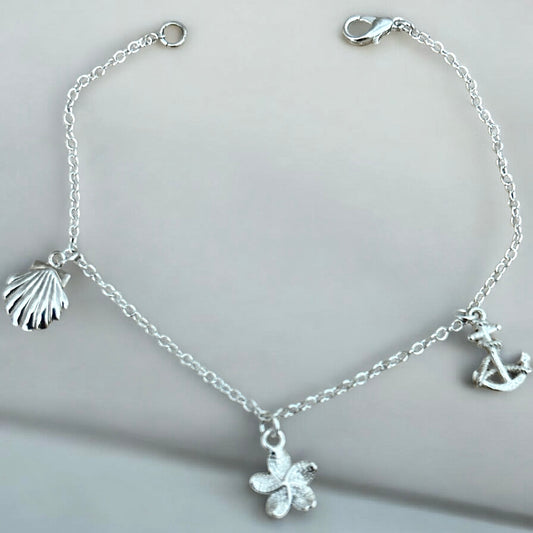 Beach theme sterling silver charm bracelet